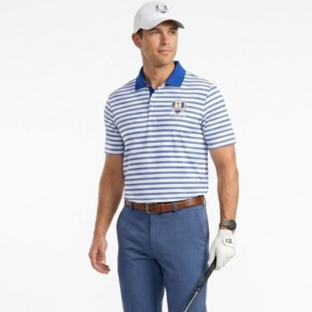 Ryder Cup 2012 Cutter Buck Mens Blue White Stripe Performance SS Polo Shirt Sz S